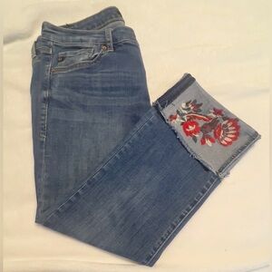 Dear John Blue Jeans with Red Floral Embroidery